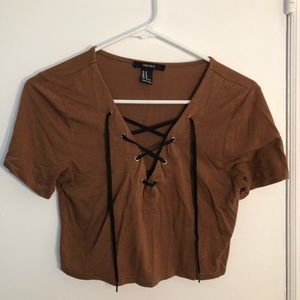 Forever 21 cropped lace up top